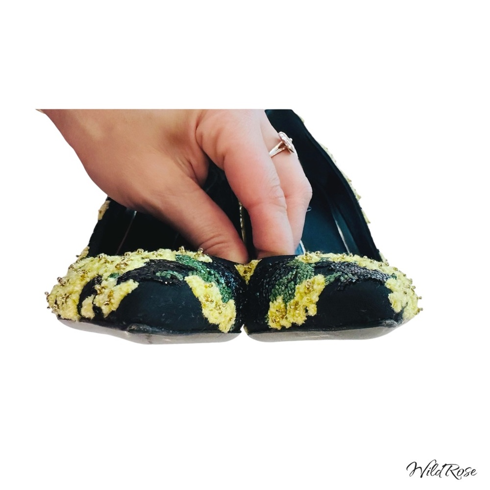 VALENTINO GARAVANI Floral Yellow Green Black Beaded & Embroidered Heels SZ 37 - Picture 9 of 17
